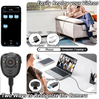 Mini Camera 1080P - 128GB Intern Geheugen - Infrarood Nachtzicht - 6u Opname - Cyclische Opname - 360 graden draaibare klem - Voor Binnen & Buiten - Incl. Oplaadkabel