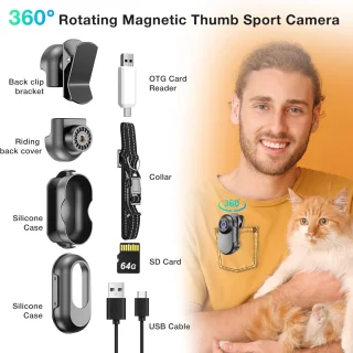 Sportcamera's - 1080P Mini Draagbare Camera - 64GB - Incl. Huisdier Halsbanden & Fietsbevestiging - Waterdicht