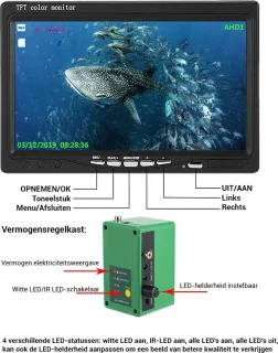 Onderwatercamera HD 1080P met 7 Inch LCD en 15m Kabel - In Koffer - 16GB