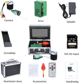Onderwatercamera HD 1080P met 7 Inch LCD en 15m Kabel - In Koffer - 16GB