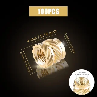 3D-Afdrukken Messing Moeren M3x4x5mm - Schroefdraadinzetstukken voor 3D-Printer Onderdelen - Set van 100stuks
