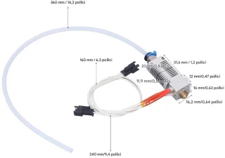 Vervangingskit Hot End 40W voor 3D-printerkop - Verwarmingsstaaf en Thermistorkabel