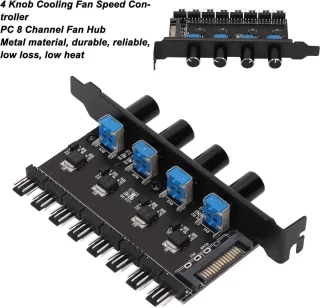 8 Kanalen Fan Hub 4PIN - 4 Knop Cooling Fan Speed ​​Controller voor CPU Case HDD VGA PWM Fan PCI Bracket 12V Control