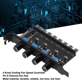 8 Kanalen Fan Hub 4PIN - 4 Knop Cooling Fan Speed ​​Controller voor CPU Case HDD VGA PWM Fan PCI Bracket 12V Control