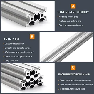 2020 Aluminum Extrusion 48in/1220mm Silver (10pcs/pack) V-Slot Aluminum Profile European Standard Anodized Linear Rail for 3D Printer, CNC and Laser Engraving Machine