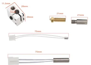 1 Set 3D Printer Extruder Kit Nozzle Heat Block 24V 64W Thermistor Vervanging Kit Compatibel met Artilry Sidewinder X1 X2 Compatibel met Genius 3D Printer Hotend