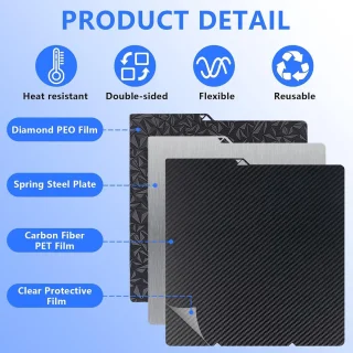 3D printer bord 264 x 276 mm - dubbelzijdig textuur - verwarmd stalen bed - flexibel platform - ShopVlot