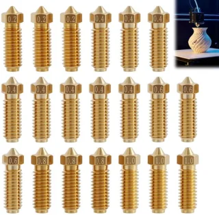 3D-printer mondstukken 20 stuks - messing - 5 maten 0,2/0,4/0,6/0,8/1,0 mm - ShopVlot