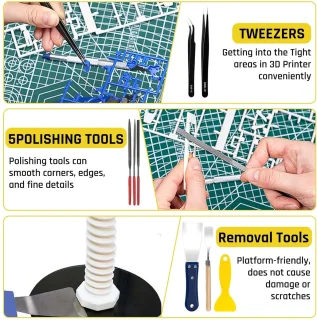 3D-printergereedschapsset met nasortgereedschap, pincet, spatel, draadborstel en vijlen - ShopVlot