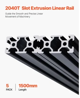 Aluminium T-sleufprofiel 2040 (20x40 mm) - Set van 5 - 1500 mm - Geanodiseerd Zwart