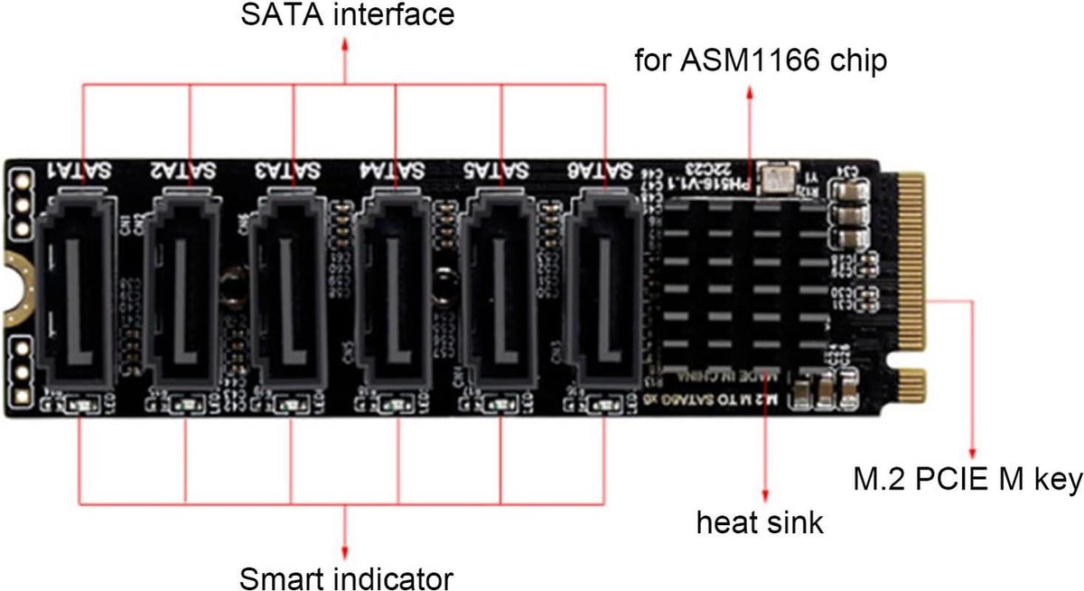 ASM1166 PCIe naar M.2 SATA3.0 Adapterkaart