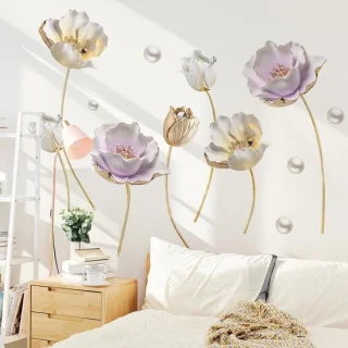 Dailygoods muursticker 3d gouden bloemen