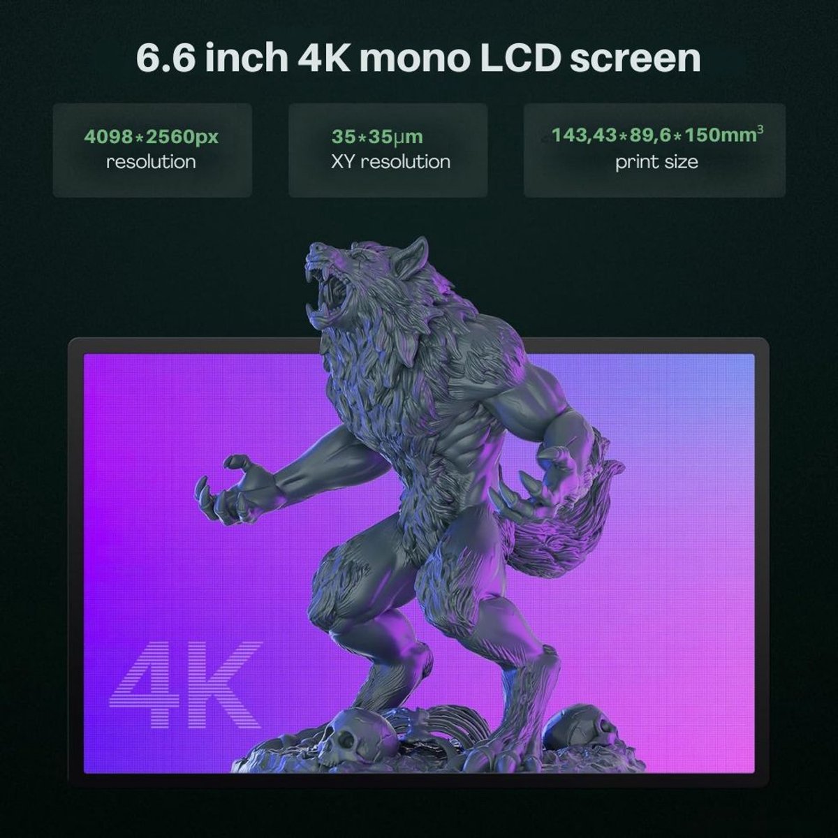 Draagbare Mini 3D Printer Bouwpakket met 4K LCD-scherm zwart-wit