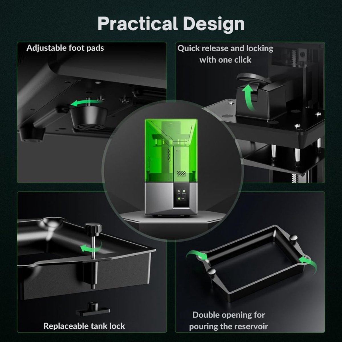 Draagbare Mini 3D Printer Bouwpakket met 4K LCD-scherm zwart-wit
