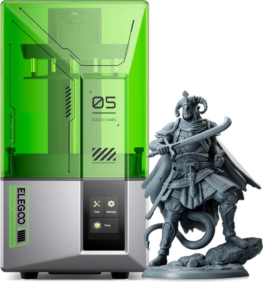 ELEGOO Mars 5 4K Mono LCD Resin 3D-printer Zilver/Groen