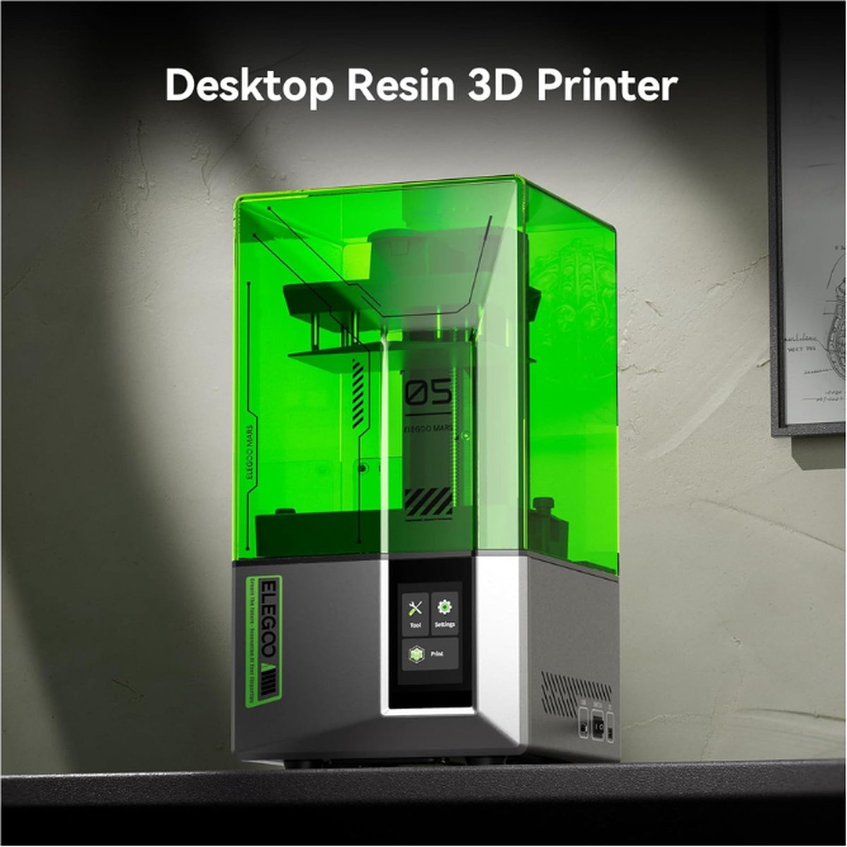 ELEGOO Mars 5 4K Mono LCD Resin 3D-printer Zilver/Groen