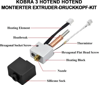 Hotend Kit voor 3D Printers - Inclusief 8 x 0,4 mm Messing Doppen - Onderdeel voor Kobra 3 - Verbeter je 3D-prints - ShopVlot
