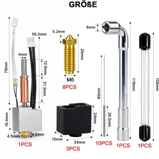 Hotend Kit voor 3D Printers - Inclusief 8 x 0,4 mm Messing Doppen - Onderdeel voor Kobra 3 - Verbeter je 3D-prints - ShopVlot