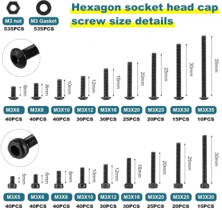 HSEAMALL 3D Printer M3 Hex Screw Set, 1600 Pieces (Screws, Nuts & Washers)