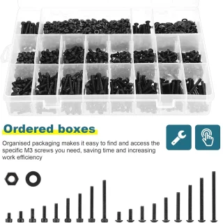 HSEAMALL 3D Printer M3 Hex Screw Set, 1600 Pieces (Screws, Nuts & Washers)