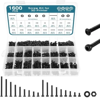 HSEAMALL 3D Printer M3 Hex Screw Set, 1600 Pieces (Screws, Nuts & Washers)