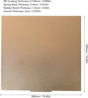 PEI Spring Steel Sheet 500x500 mm - 3D Printer Build Plate