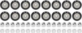 SnelShoppen - 48PCS 3D Printer POM Pulley Wheelset, Complete Set met 16 POM Wielen, 16 Spacer Kolommen en 16 Eccentrische Spacers, Zwart voor 3D Print