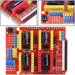 SnelShoppen - CNC Shield V3 Expansiebord + 4x A4988 Stappenmotor Driver, 3D Printer Kit voor Graveermachine en 3D Printer, 4-Assig, GRBL Compatibel