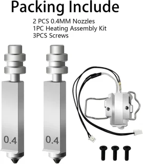 SnelShoppen - Heating Kit voor Kobra X 3D Printer, Verwarmingselement en Component voor Verwarming met Extra 2 Stuks 0.4 mm Nozzles voor 3D Printen, T