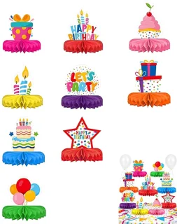 Solidchoice - 3D-honingraattafeldecoratie, 9 kleurige decoraties voor feestjes