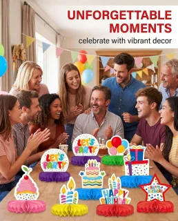 Solidchoice - 3D-honingraattafeldecoratie, 9 kleurige decoraties voor feestjes