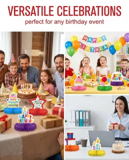 Solidchoice - 3D-honingraattafeldecoratie, 9 kleurige decoraties voor feestjes