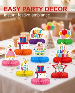 Solidchoice - 3D-honingraattafeldecoratie, 9 kleurige decoraties voor feestjes
