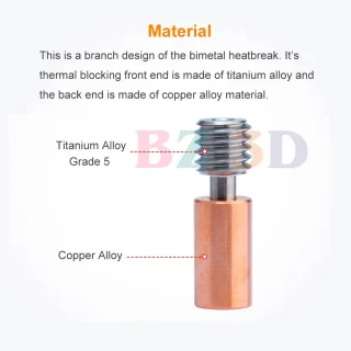 Titanium alloy bi-metal heatbreak voor 3D-printerhotend (type 2)