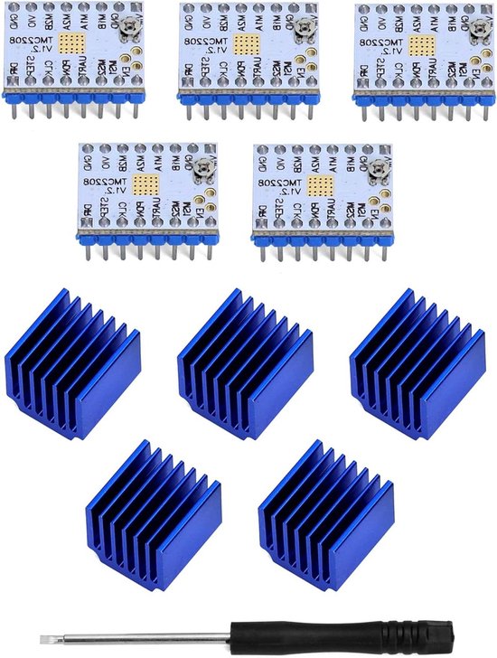 TMC2208 V1.2 Stappenmotor Driver 5-pack met Koelblok en Schroevendraaier review