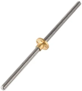 Trapeziumgeleidingsspindel T8 met moer, 300 mm – roestvrij staal
