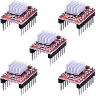 WJMY A4988 stappenmotor driver stepstick met warmteverdeler voor 3D-printer (5 stuks, rood)