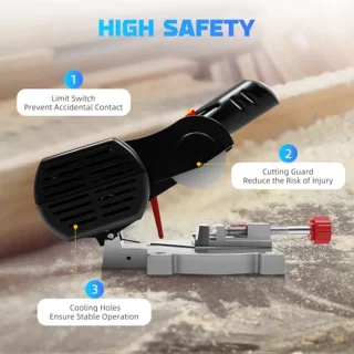 Mini-afkortzaag - compacte tafelcirkelzaag voor hout en metaal, instelbaar van 0 tot 45 graden