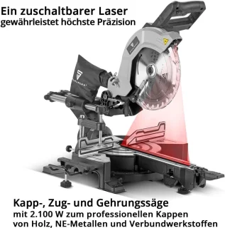Afkortzaag met 2100 W vermogen en laserscheider