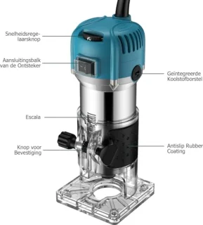 Professionele 800W kantenfrees met Snelheidsregeling en Freesset