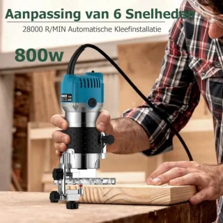 Professionele 800W kantenfrees met Snelheidsregeling en Freesset