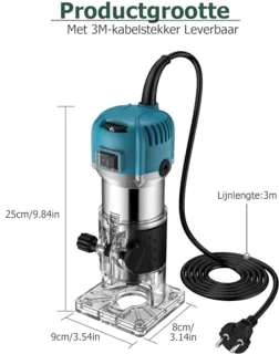 Professionele 800W kantenfrees met Snelheidsregeling en Freesset
