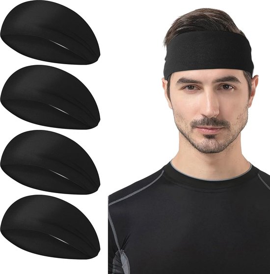 4x Unisex Zweetbanden Zwart - Hardlopen en Sport
