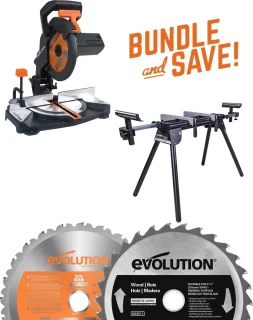 Evolution R210CMS Combopack inclusief Mitre Stand en Zaagblad 210mm 1200W