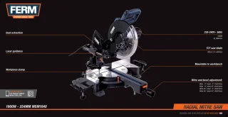 FERM MSM1040 Radiaal Afkortzaag 254mm 1900W