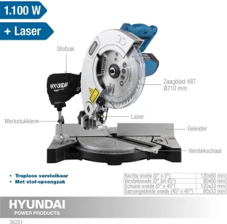 HYUNDAI kapzaag 1100W 210mm laserfunctie