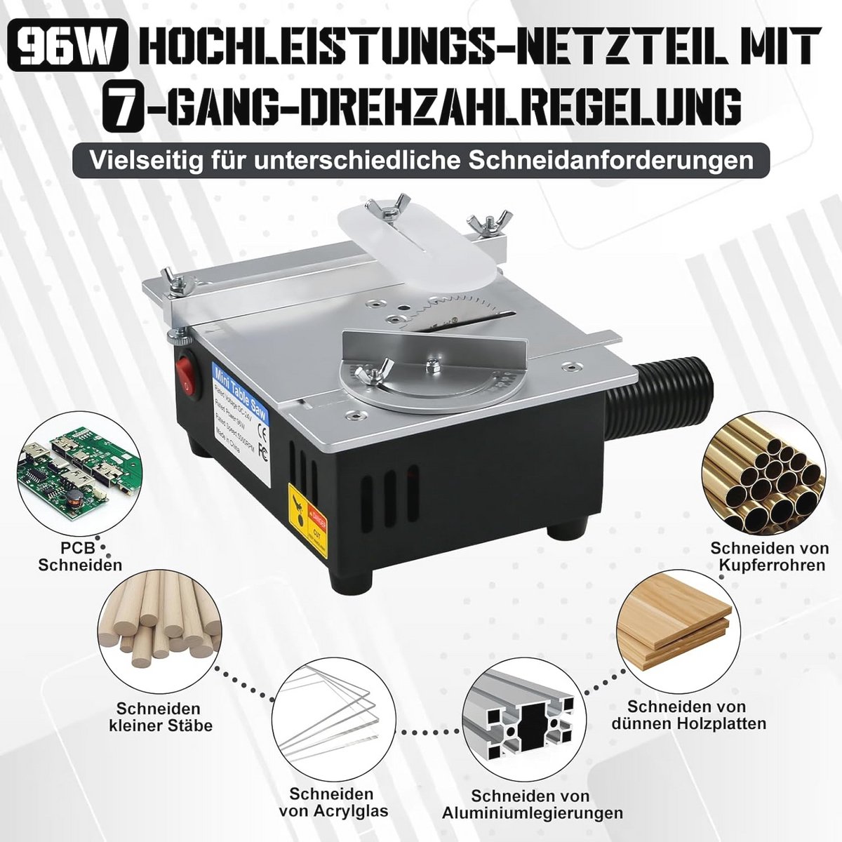 Wat vinden we goed aan de Mini tafelcirkelzaag met 4 messen - multifunctioneel - instelbare snelheid