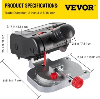 mini-verstekzaag 90 W met 3 zaagbladen 7800 RPM verstelbaar 0-45°