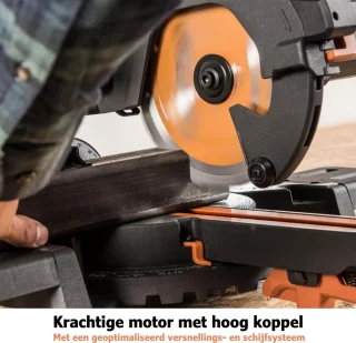 QUOVO® Afkortzaag Met Trekfunctie – 185 mm Afkortzaag En Verstekzaag Met Lasergeleiding - Met Onderstel - Elektrische Zaag incl. Universeel Mes - 45° afstand, 50° verstek - Zwart/Oranje - 32cm x 44cm x 45cm