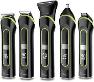 Hatteker 5-in-1 Tondeuse en Trimmer Set voor Heren – Haarknipper, Baardtrimmer, Scheerapparaat, Neus- en Oortrimmer – Draadloos en Waterdicht – Zwart